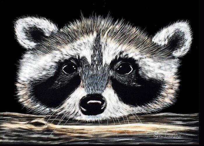 Raccoon Greeting Card featuring the painting Raccoon by Lyn DeLano