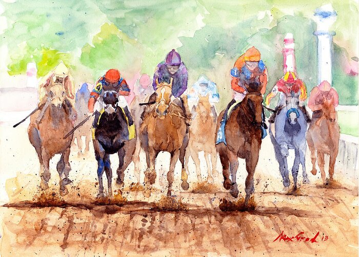 Landscape Greeting Card featuring the painting Race Day by Max Good