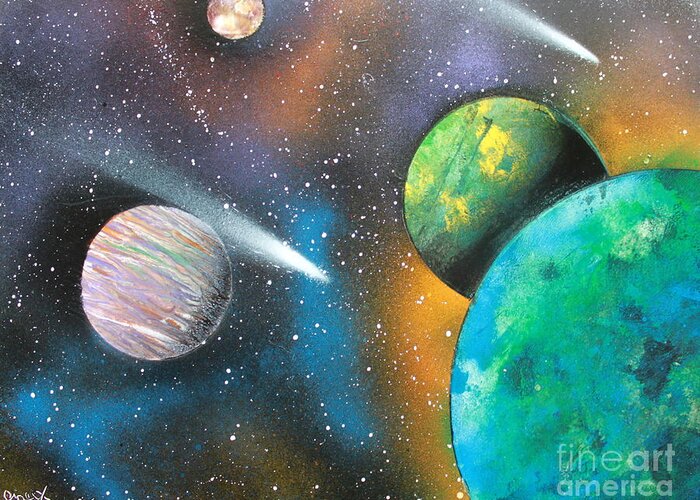 Space Art Greeting Card featuring the painting Racing Comets by Greg Moores