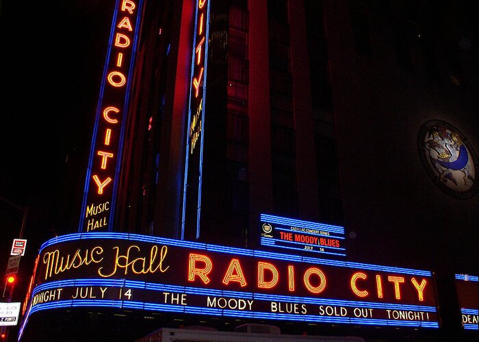 Radio City Greeting Card featuring the photograph Radio City and the Moody Blues by Melinda Saminski