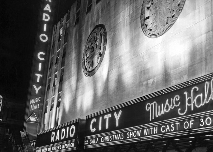 1936 Greeting Card featuring the photograph Radio City Music Hall Marquee by Underwood Archives