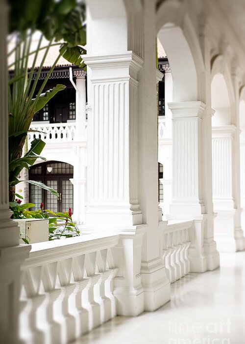 Photography Greeting Card featuring the photograph Raffles Hotel Hallway by Ivy Ho