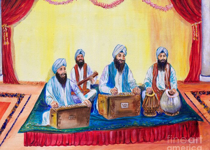 Sikh Musicians Greeting Card featuring the painting Ragis by Sarabjit Singh