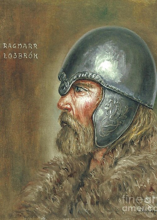 Viking Greeting Card featuring the painting Ragnar Lodbrok by Arturas Slapsys