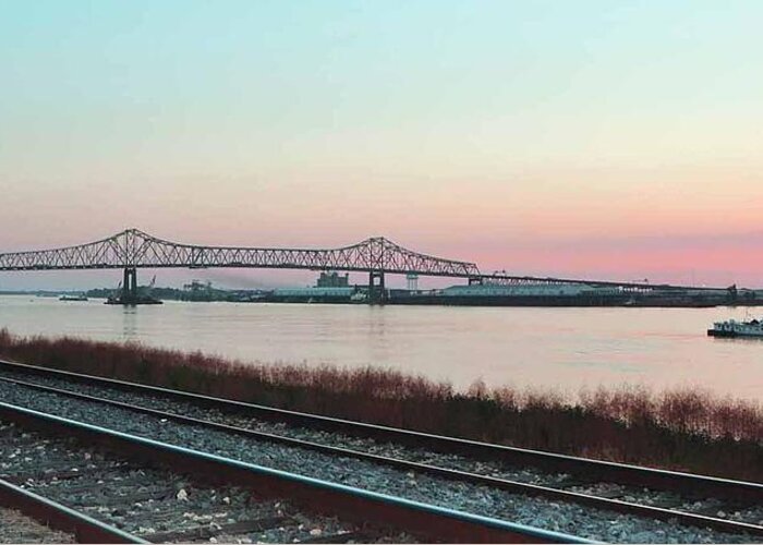 Baton Rouge Greeting Card featuring the photograph Rail Along Mississippi River by Charlotte Schafer