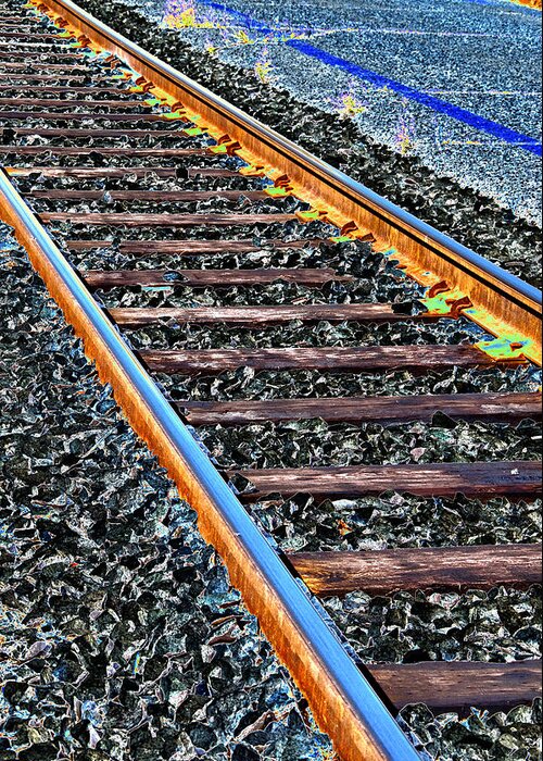 Railroad Track Greeting Card featuring the photograph Railroad Solarization by Lonnie Paulson