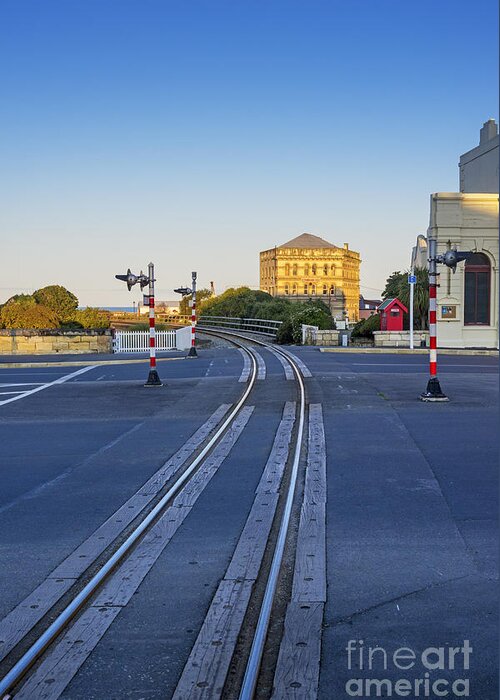 Architecture Greeting Card featuring the photograph Railway Line Level Crossing Oamaru NZ by Colin and Linda McKie