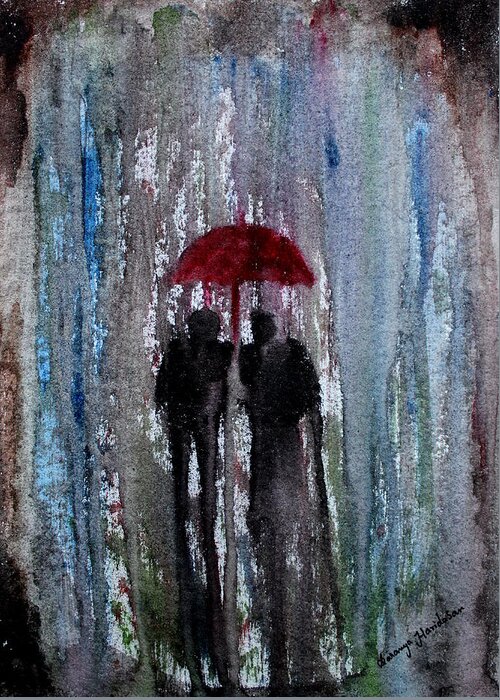 Rain Greeting Card featuring the painting Rain by Saranya Haridasan