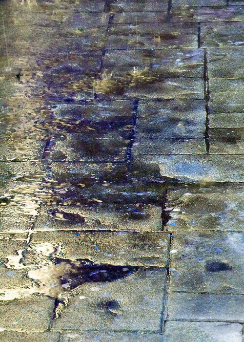Summer Greeting Card featuring the photograph Rain - Sidewalk - Reflection 3 by Laurie Tsemak
