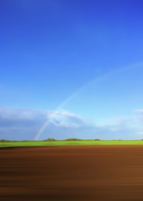 Beauty In Nature Greeting Card featuring the photograph Rainbow In Field by Ikon Ikon Images