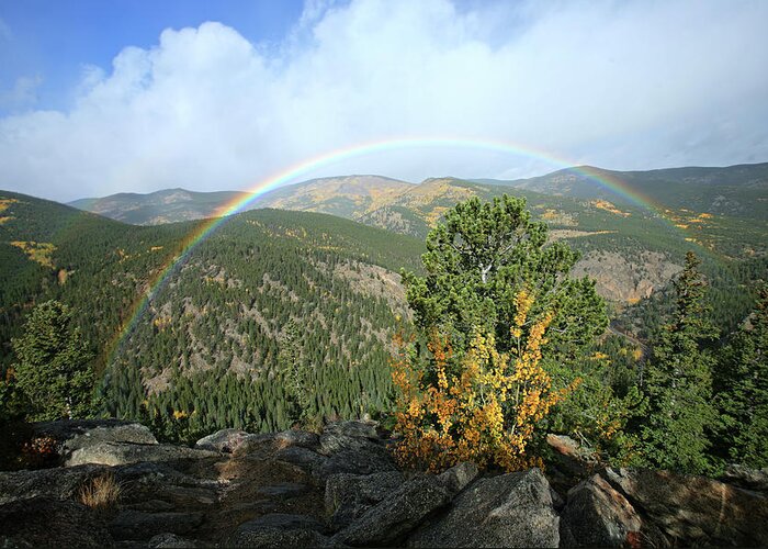 Nature Greeting Card featuring the photograph Rainbow in mountains by Harold Rau