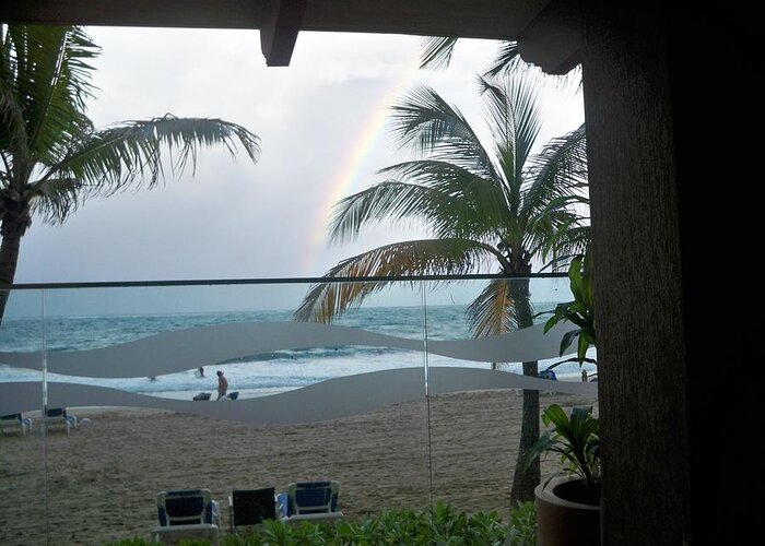 Rainbow Greeting Card featuring the photograph Rainbow on Puerto Rico beach by Nancy Graham