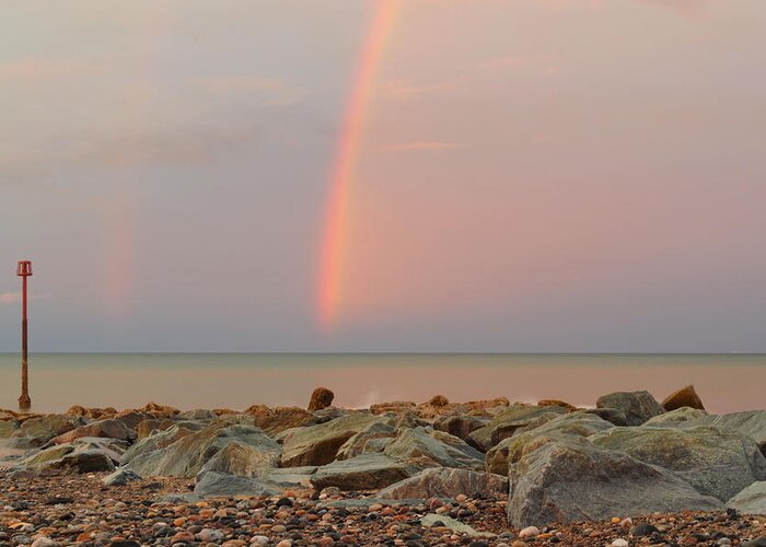 Withernsea Greeting Card featuring the photograph Rainbow out at Sea by Sarah Couzens