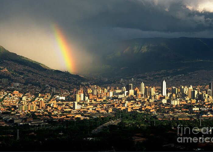 City Greeting Card featuring the photograph Rainbow Over Medellin by Rafael Macia