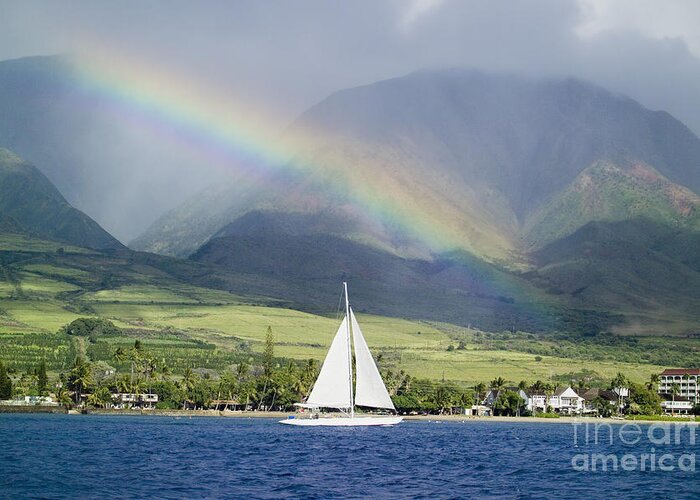 Afternoon Greeting Card featuring the photograph Rainbow Sailboat Maui by M Swiet Productions