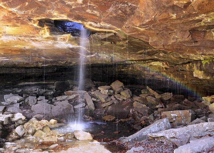 Arkansas Greeting Card featuring the photograph Rainbow under Glory Hole Falls - Arkansas - Waterfall by Jason Politte