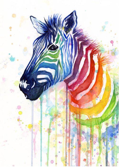 Rainbow Greeting Card featuring the painting Rainbow Zebra - Ode to Fruit Stripes by Olga Shvartsur