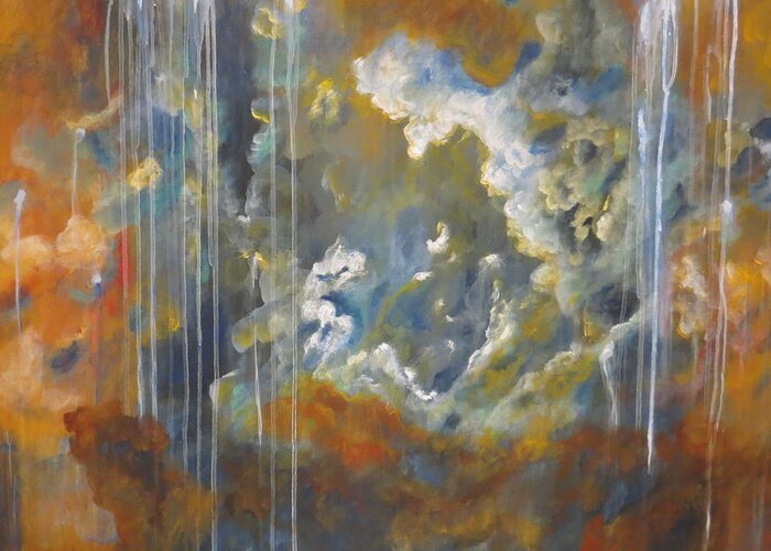 Abstract Large Greeting Card featuring the painting Raindance  by Soraya Silvestri
