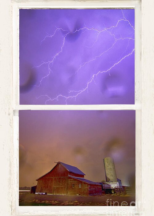 Barns Greeting Card featuring the photograph Rainy Country Barn White Rustic Window View by James BO Insogna