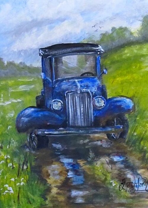 Rainy Greeting Card featuring the painting Rainy Day Truck by Heather Shertzer