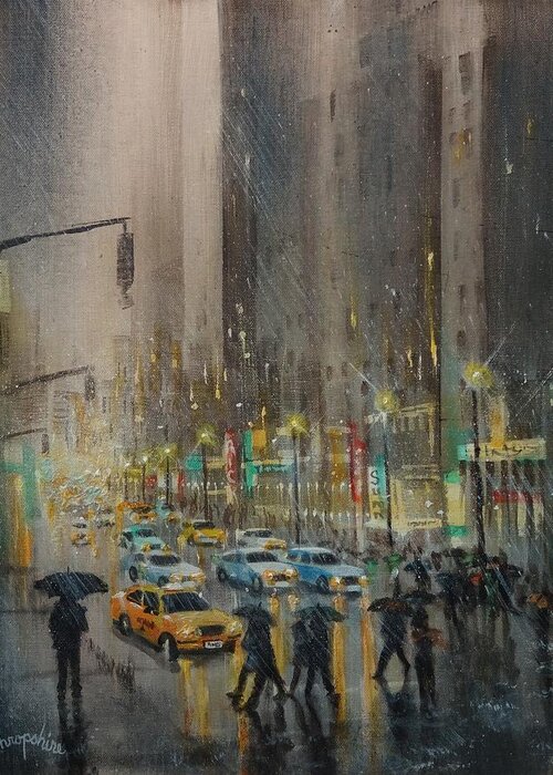 City Greeting Card featuring the painting Rainy Days and Mondays by Tom Shropshire