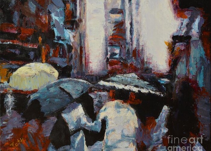 New York Greeting Card featuring the painting Rainy New York by Laura Toth