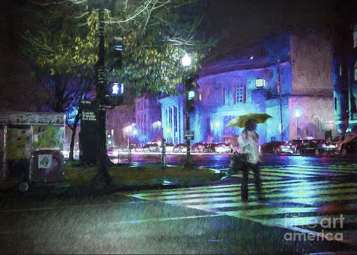 Rain Greeting Card featuring the photograph Rainy Night Blues by Terry Rowe