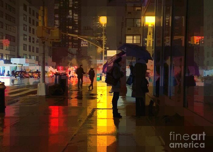 Rainy Night Greeting Card featuring the photograph Rainy Night New York by Miriam Danar