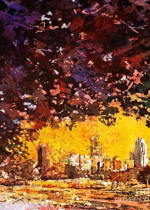 Batik Greeting Card featuring the painting Raleigh Downtown by Ryan Fox