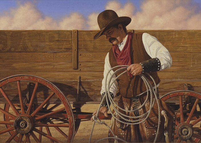 Cowboy Greeting Card featuring the painting Ranch Wagon by Ron Crabb