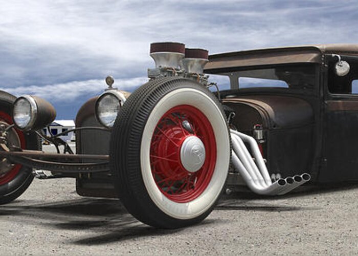 Transportation Greeting Card featuring the photograph Rat Rod on Route 66 Panoramic by Mike McGlothlen