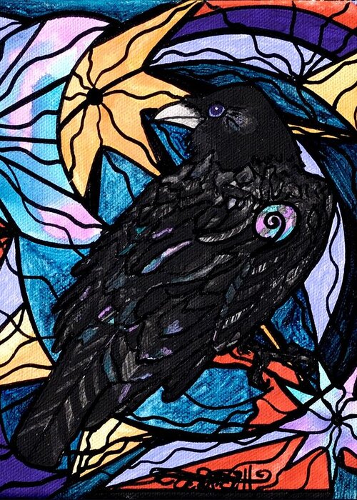 Raven Greeting Card featuring the painting Raven by Teal Eye Print Store