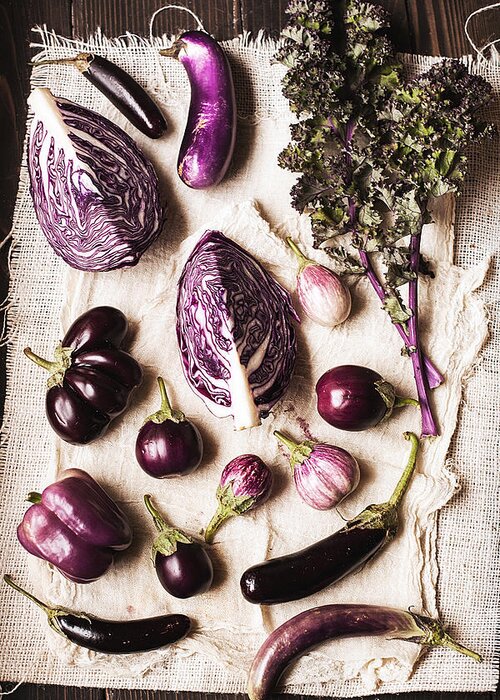 San Francisco Greeting Card featuring the photograph Raw Purple Vegetables by One Girl In The Kitchen