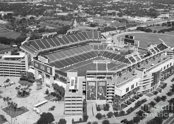 Black And White Greeting Card featuring the photograph Raymond James Stadium Tampa by Bill Cobb