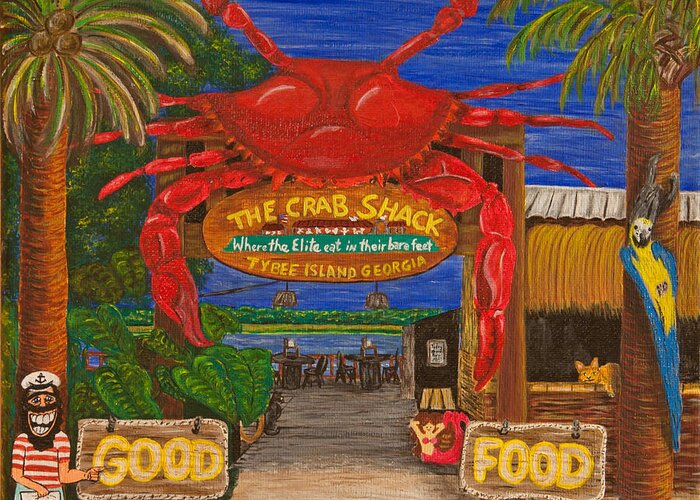 Crab Shack Greeting Card featuring the painting Ready for the Day at The Crab Shack by Susan Cliett