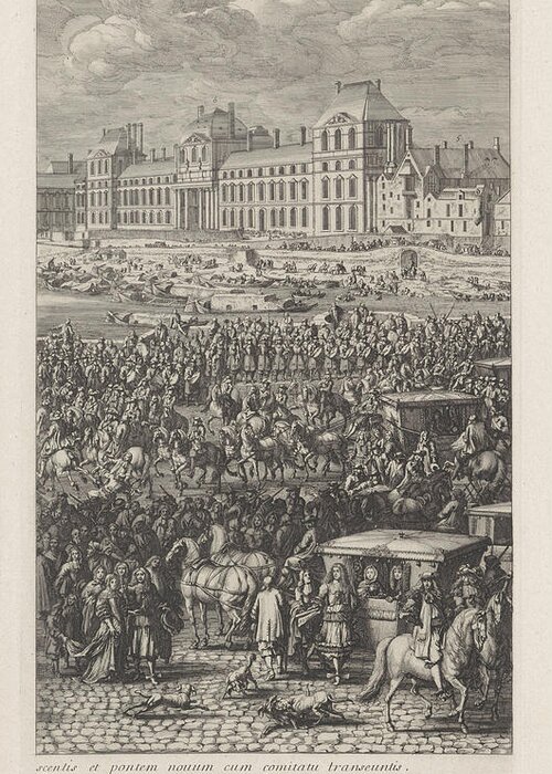 Royal Household Greeting Card featuring the drawing Rear Guard Of The Procession Of King Louis Xiv Of France by Jan Van Huchtenburg And Adam Frans Van Der Meulen