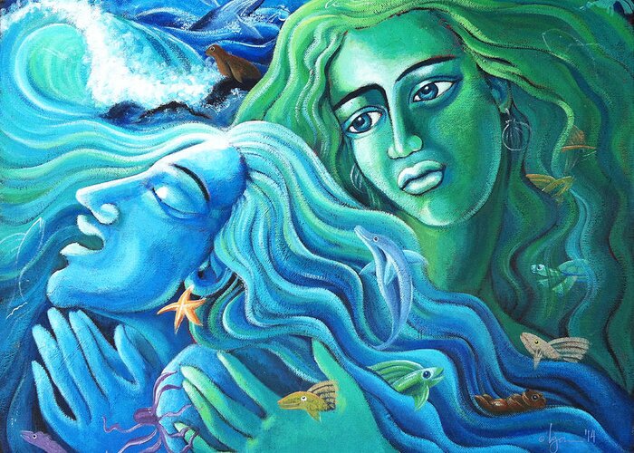 Ocean Greeting Card featuring the painting Reclaiming the Seas by Angela Treat Lyon