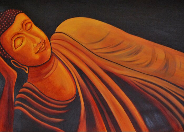 Oil Greeting Card featuring the painting Reclining Buddha by Sonali Kukreja