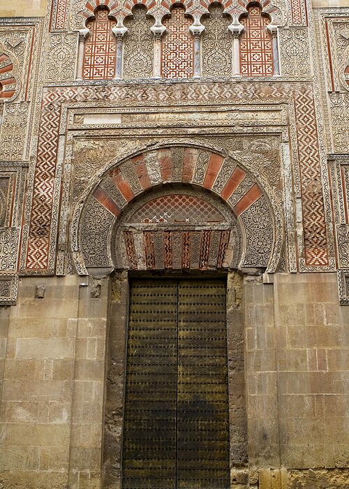 Cordoba Greeting Card featuring the photograph Red and Gold Doorway of the Mezquita by Lorraine Devon Wilke