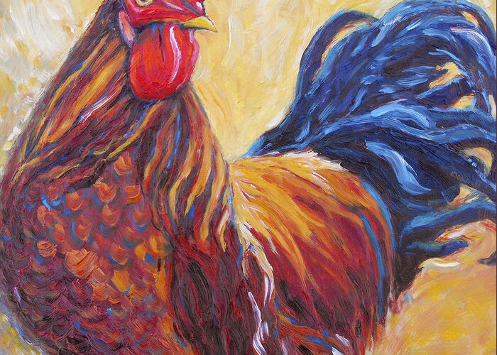 Rooster Painting Greeting Card featuring the painting Red and Mighty by Gina Grundemann