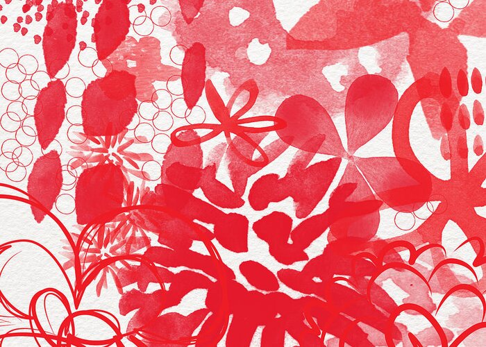 Red Flowers Flowers Abstract Painting Abstract Flowers Red And White Spring Garden Nature Daisy Mums Roses Circles Flower Painting Flower Watercolor Bedroom Art Living Room Art Gallery Wall Art Art For Interior Designers Hospitality Art Set Design Wedding Gift Art By Linda Woods Etsy Art Flowers Iphone Case Greeting Card featuring the painting Red And White Bouquet- Abstract floral painting by Linda Woods