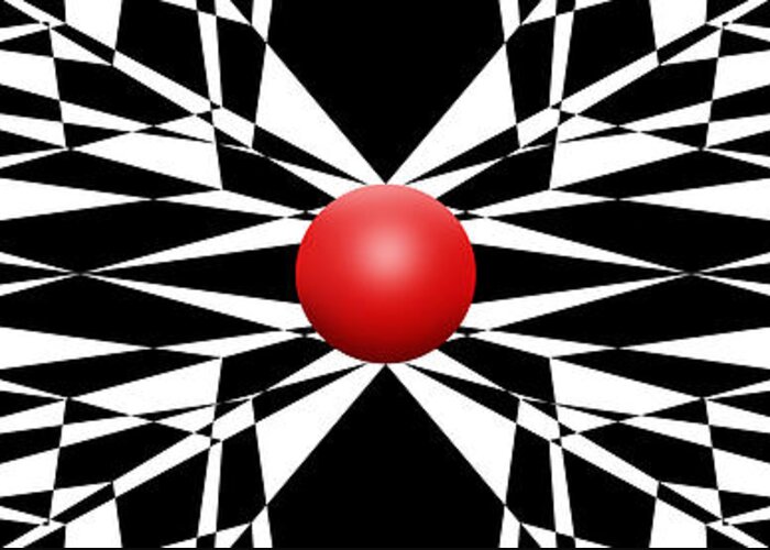 Abstract Greeting Card featuring the digital art Red Ball 16 Panoramic by Mike McGlothlen