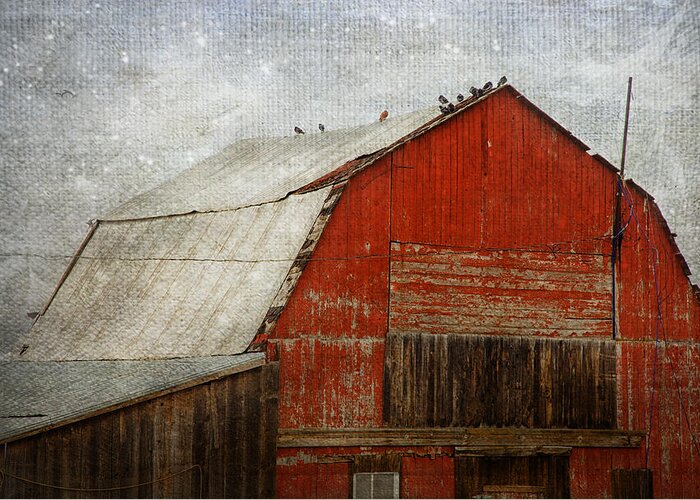 Barn Greeting Card featuring the photograph Red Barn And First Snow by Theresa Tahara