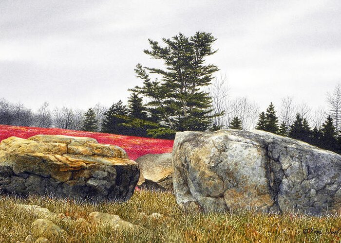 Landscape Greeting Card featuring the painting Red Barrens by Tom Wooldridge