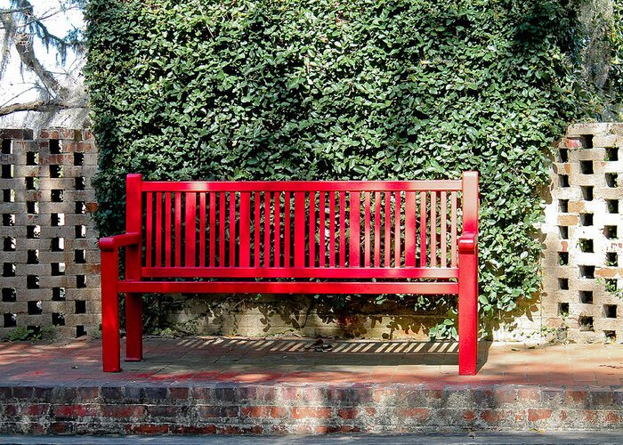 Furniture Greeting Card featuring the photograph Red Bench by Jessica Brown