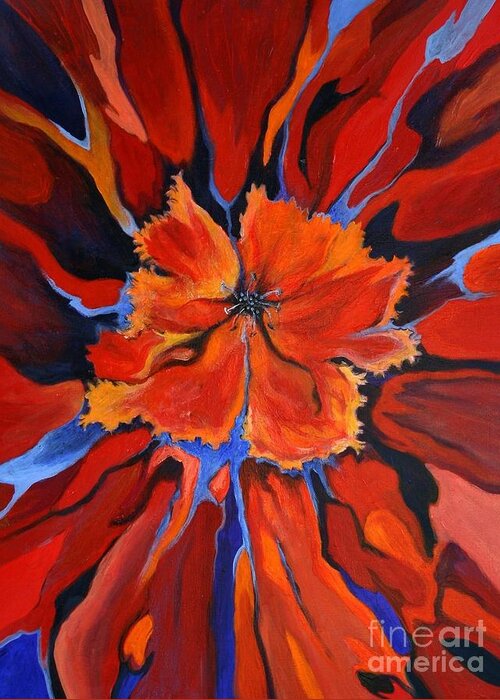 Flower Greeting Card featuring the painting Red Bloom by Alison Caltrider