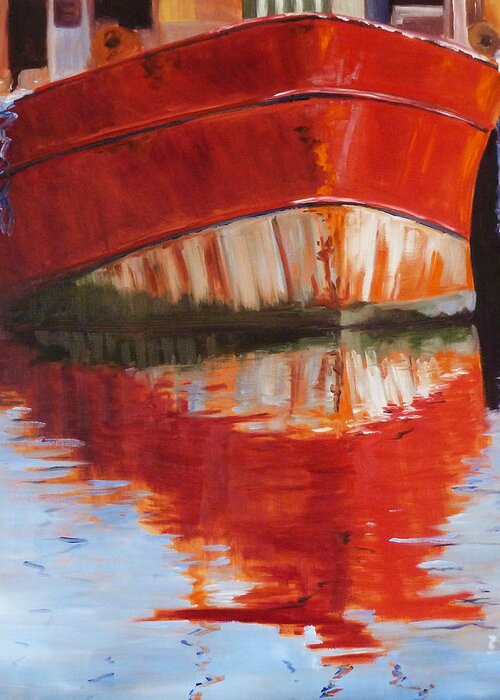 Puget Sound Greeting Card featuring the painting Red Boat by Nancy Merkle