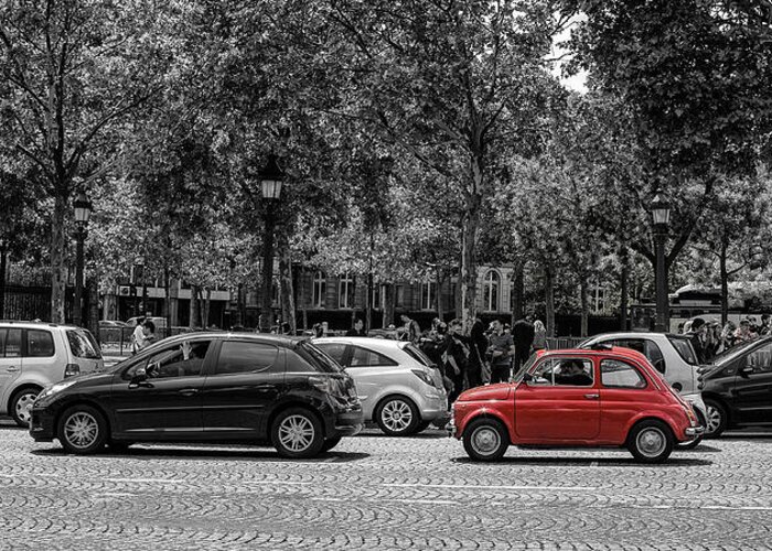 Paris Greeting Card featuring the photograph Red Car in Paris by Nigel R Bell