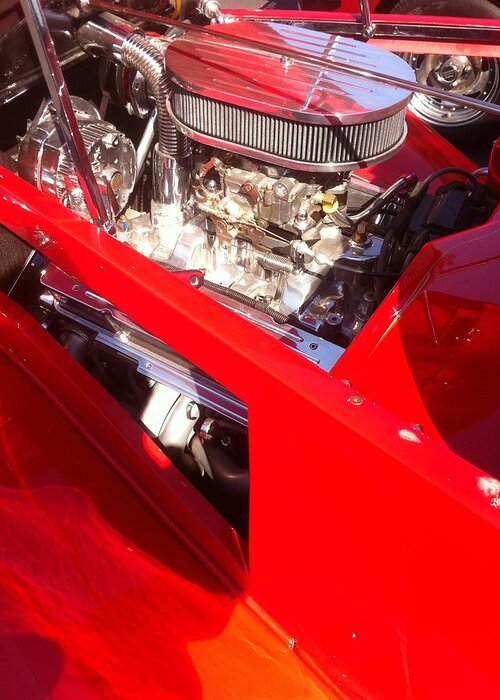 Red Classic Car Engine 2 Greeting Card featuring the photograph Red Classic Car Engine 2 by Susan Garren