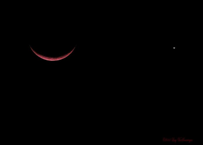 Celestial Greeting Card featuring the photograph Red Crescent Moon and Venus by Lucy VanSwearingen